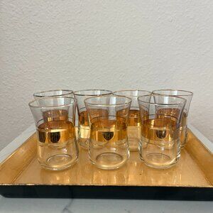 Turkish Tea Glasses with Gold Overlay Set of 7
